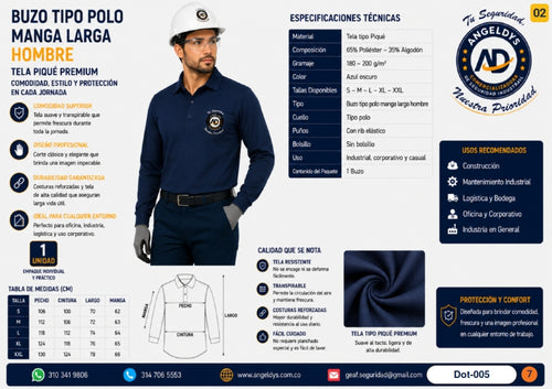 Buzo Tipo Polo Manga Larga Hombre – Tela Piqué Premium Dot-005