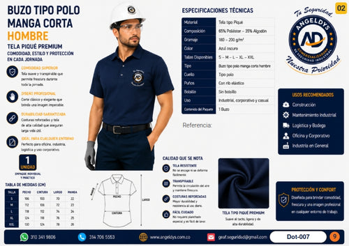 Buzo Tipo Polo Manga Corta Hombre Piqué Premium – Ficha técnica Dot-007