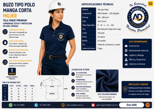 Buzo Tipo Polo Manga Corta Mujer Piqué Premium – Ficha técnica Dot-008