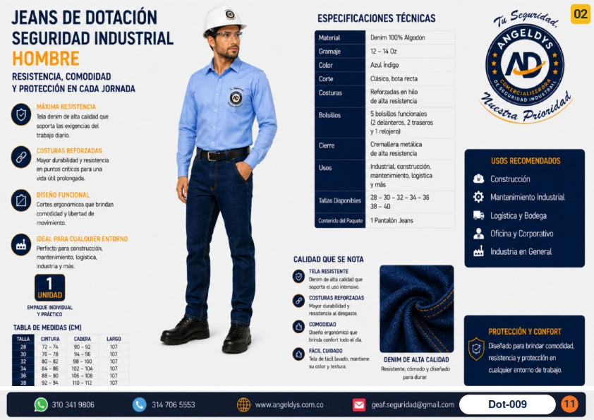 Jeans Dotación Seguridad Industrial Hombre – Ficha técnica Dot-009