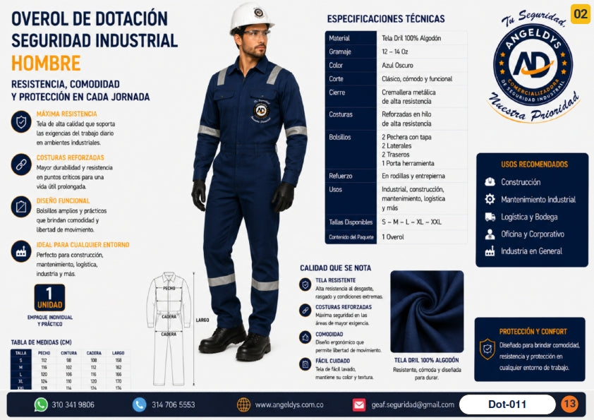 Overol Dotación Seguridad Industrial Hombre – Ficha técnica Dot-011