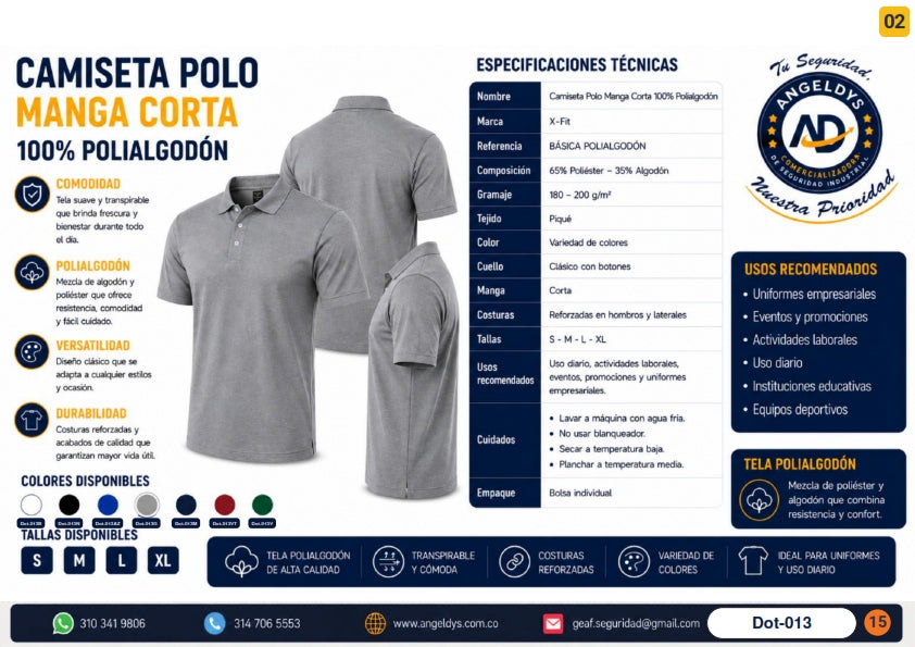 Camiseta Polo Manga Corta 100% Polialgodón – Ficha técnica Dot-013