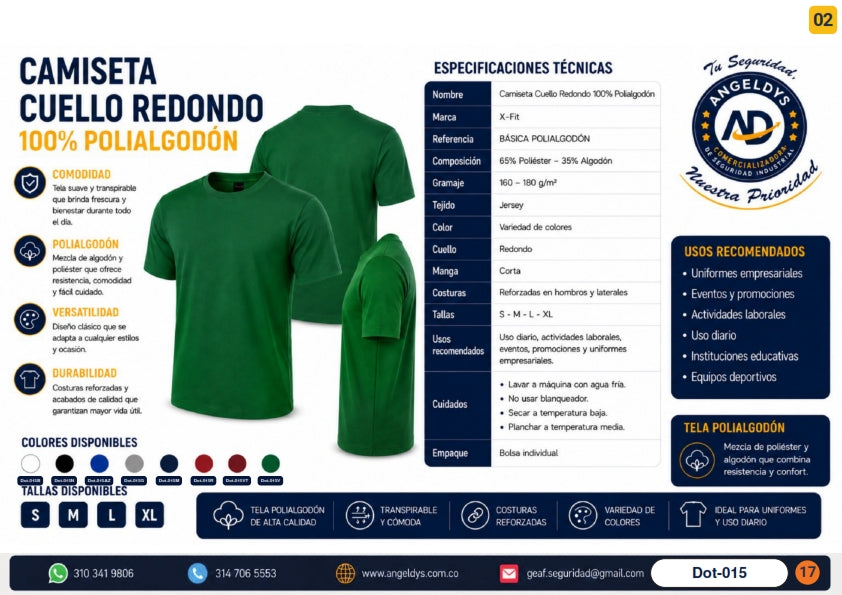 Camiseta Cuello Redondo 100% Polialgodón – Ficha técnica Dot-015
