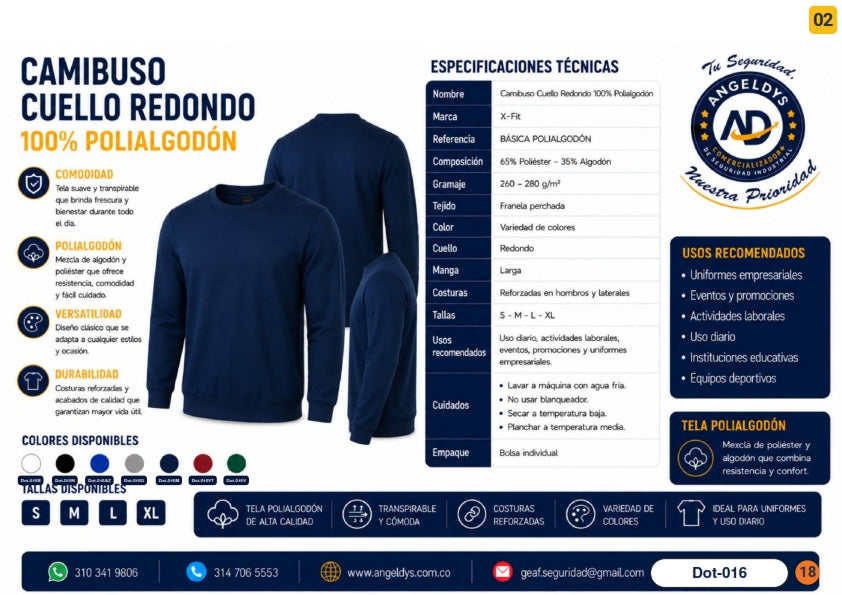 Camibuso Cuello Redondo 100% Polialgodón – Ficha técnica Dot-016