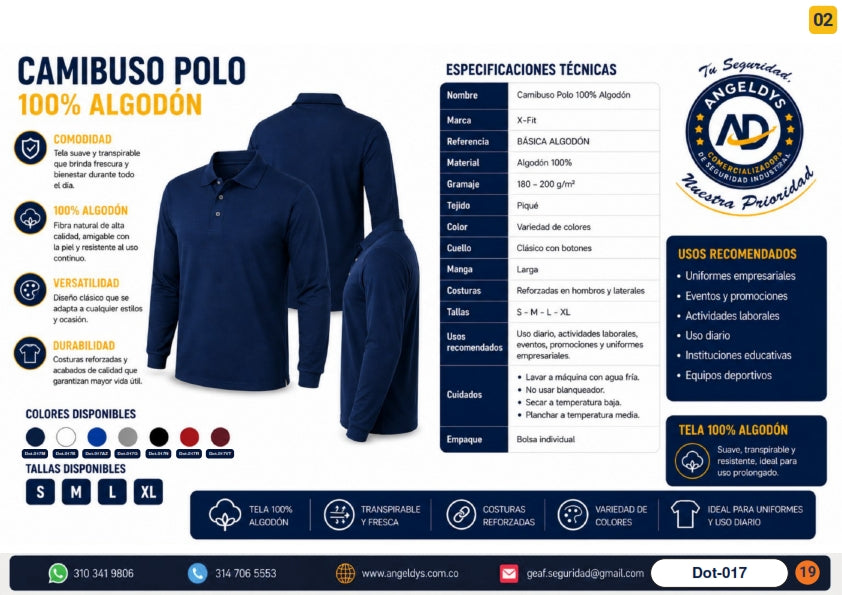 Camibuso Polo 100% Algodón – Ficha técnica Dot-017
