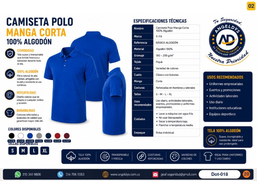 Camiseta Polo Manga Corta 100% Algodón – Ficha técnica Dot-018