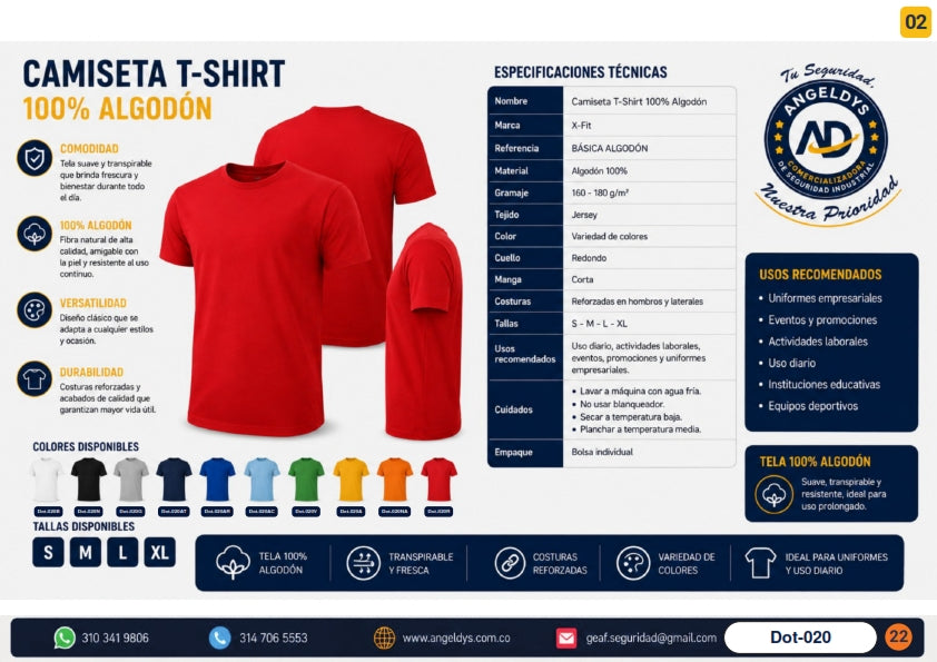 Camiseta T-Shirt 100% Algodón – Ficha técnica Dot-020