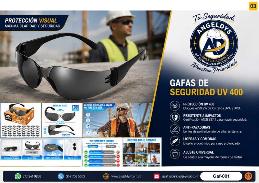 Gafas de Seguridad UV 400 – Ficha técnica Gaf-001