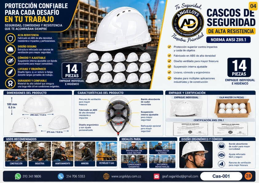 Casco de Seguridad Alta Resistencia Blanco – Ficha técnica Cas-001
