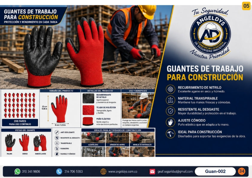 Guantes de Cuero Tipo Ingeniero Vacuno Premium – Ficha técnica Guan-004