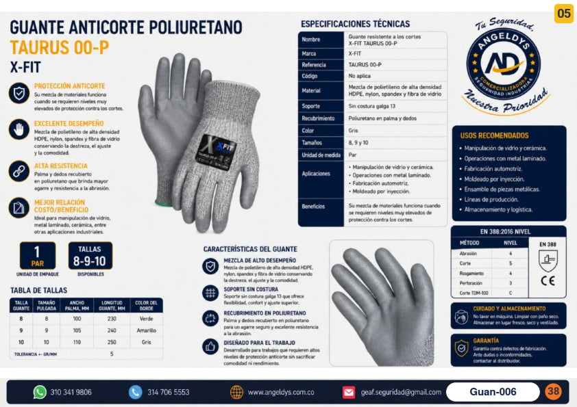 Guante Anticorte Poliuretano TAURUS 00-P X-FIT – Ficha técnica Guan-006