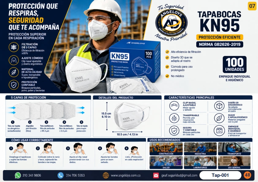 Tapabocas KN95 Protección Eficiente 5 Capas – Ficha técnica Tap-001