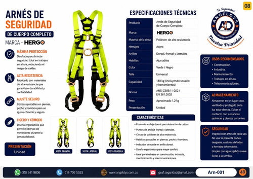 Arnés de Seguridad de Cuerpo Completo HERGO – Ficha técnica Arn-001