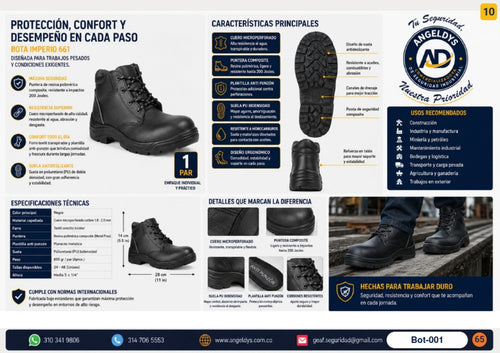 Bota de Seguridad Imperio 561 Cuero Microperforado – Ficha técnica Bot-001