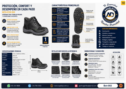 Bota de Seguridad ECCO 020 Puntera Composite Dieléctrica – Ficha técnica Bot-002