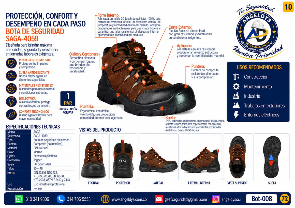 Bota de Seguridad SAGA-4059 Puntera Composite Dieléctrica