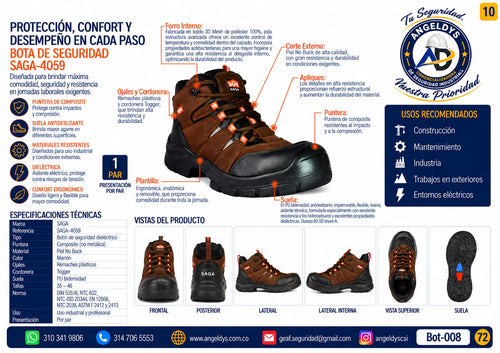 Bota de Seguridad SAGA-4059 Puntera Composite Dieléctrica
